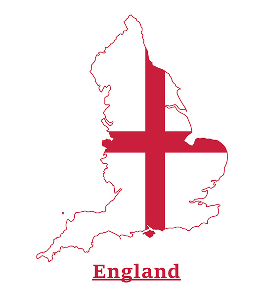 Map of England with flag